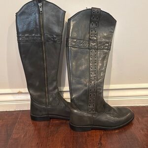 Black Over the Knee Boots with Decorative Stitching